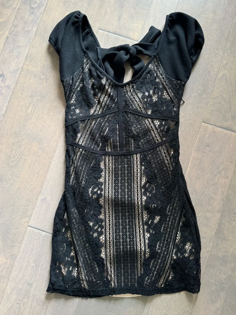 NWOT Free People Black Lace Mini Dress with Nude Lining